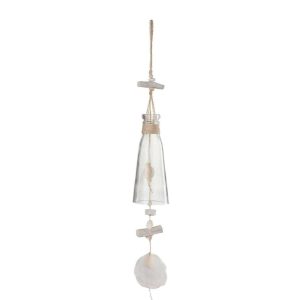HANGER BOTTLE GLASS/WOOD NATURAL/WHITE LARGE