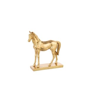 HORSE ON BASE POLYRESIN GOLD COLORED SMALL