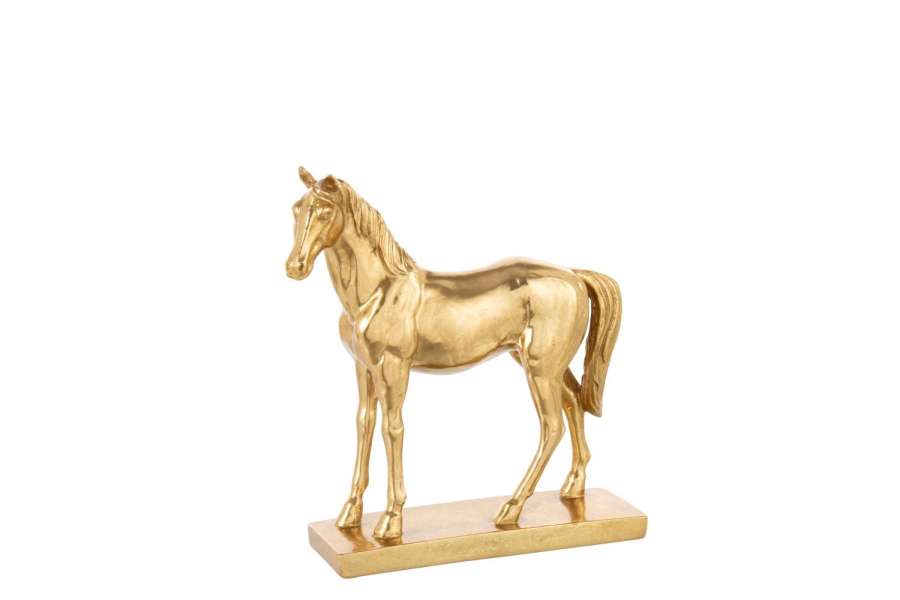 HORSE ON BASE POLYRESIN GOLD COLORED SMALL