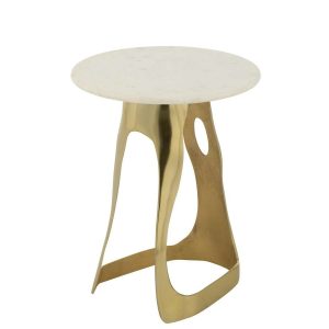 SIDE TABLE ALUMINIUM/STONE GOLD COLORED/WHITE LARGE