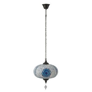 HANING LAMP MOSAIC GLASS/METAL BLUE LARGE