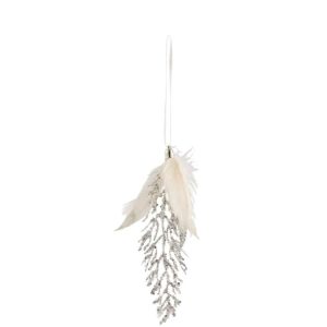 HANGER FEATHERS+STONE GLITTER SILVER/WHITE