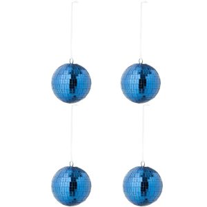 BOX OF 4 CHRISTMAS BAUBLE MIRROR GLASS BLUE LARGE