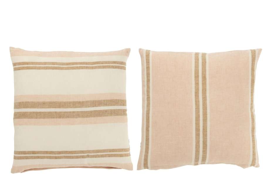 CUSHION STRIPES LINEN LIGHT PINK/WHITE/BEIGE ASSORTMENT OF 2