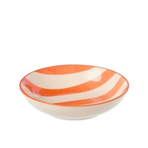 PLATE DEEP STRIPED STONEWARE ORANGE/WHITE