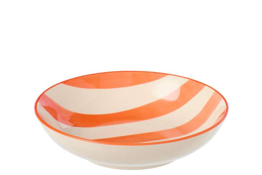 PLATE DEEP STRIPED STONEWARE ORANGE/WHITE