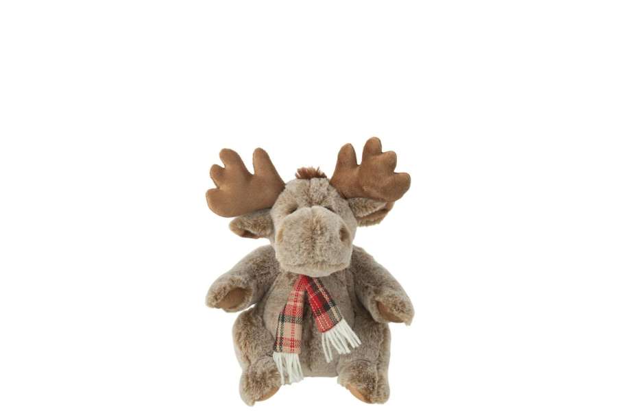REINDEER+SCARF PLUSH POLYESTER BROWN SMALL