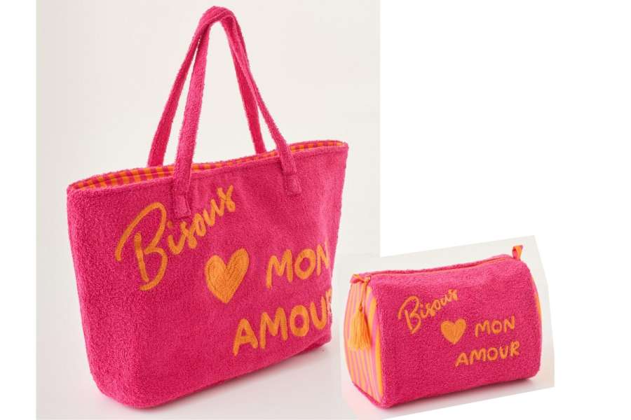 SET OF 2 BEACH BAG BISOUS COTTON PINK/ORANGE