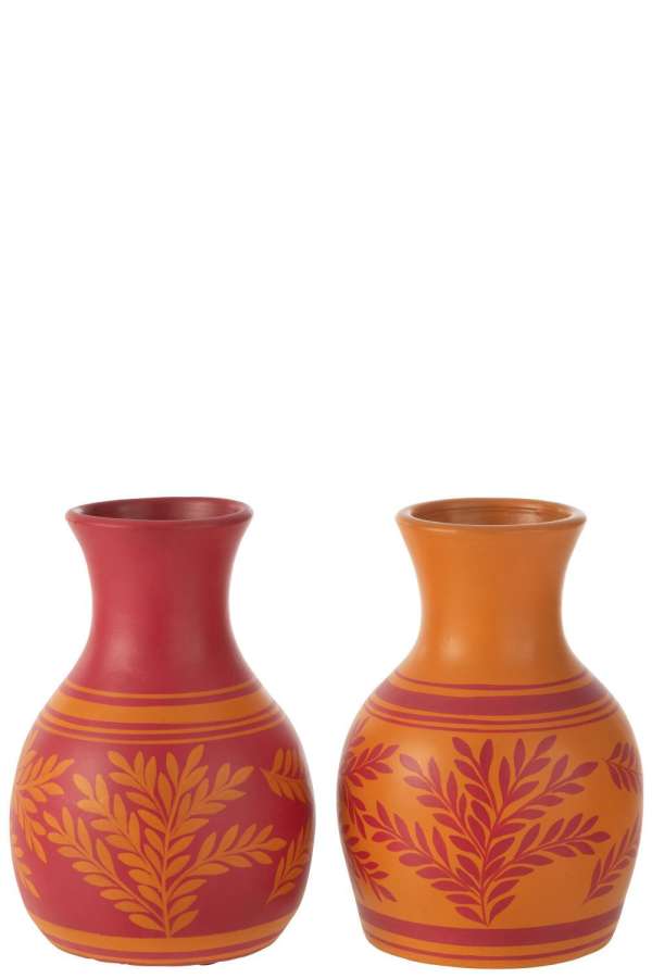 VASE BRANCHES+LINES TERRACOTTA ORANGE/PINK ASSORTMENT OF 2