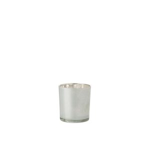 TEALIGHT HOLDER LEAF GLASS WHITE SMALL