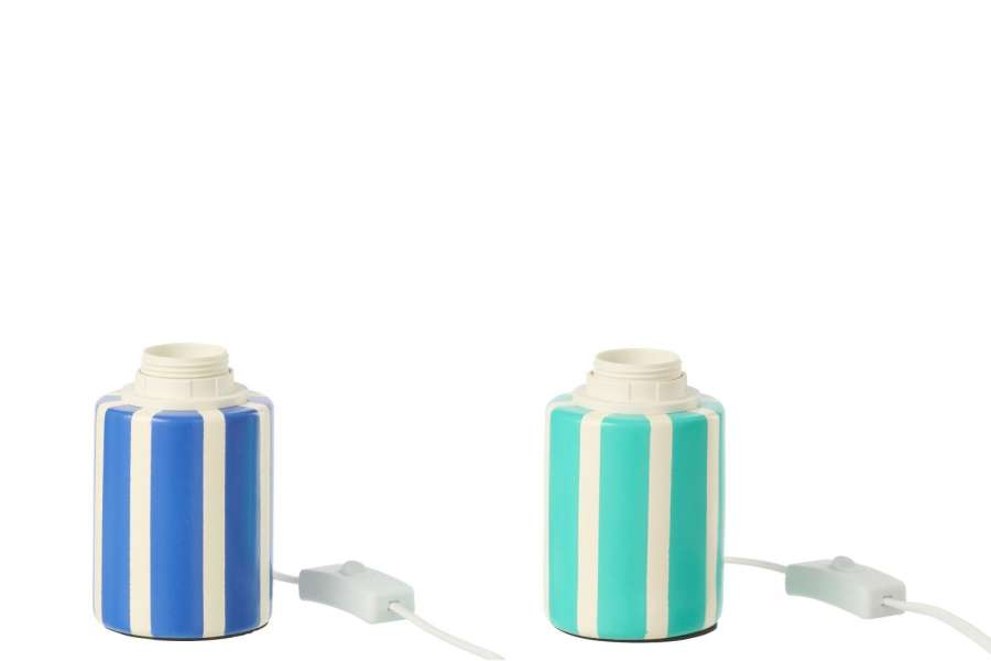 TABLE LAMP ROUND STRIPED CERAMIC TURQUOISE/BLUE ASSORTMENT OF 2