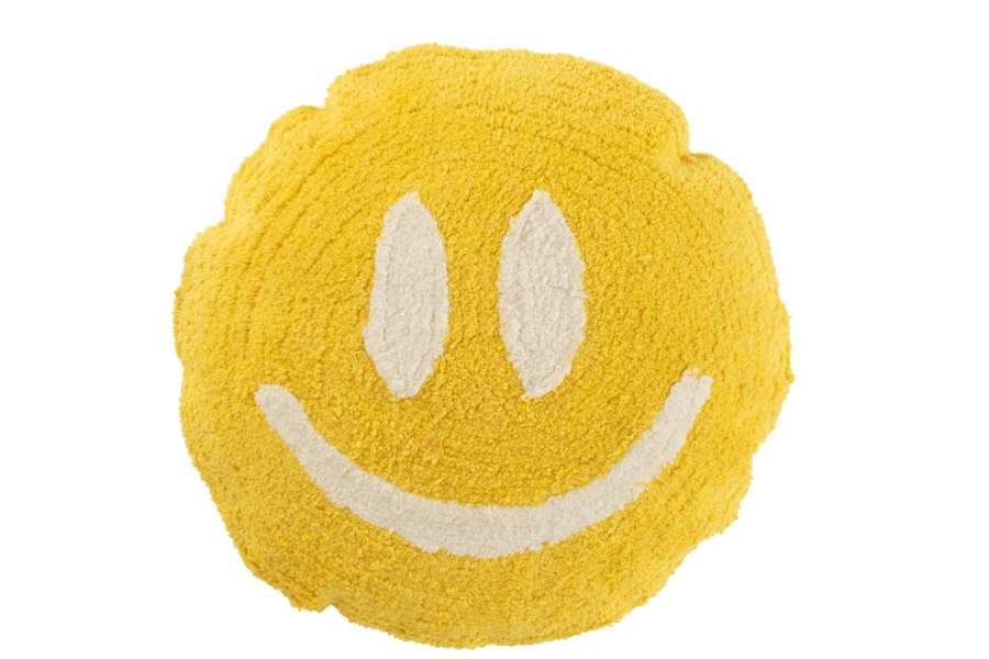 CUSHION SMILEY TUFTED COTTON YELLOW/WHITE