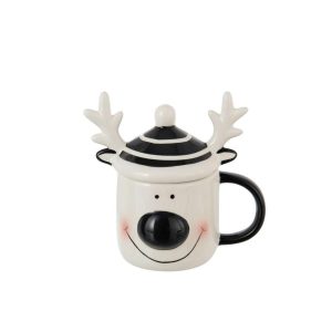 MUG + LID REINDEER DOLOMITE WHITE/BLACK