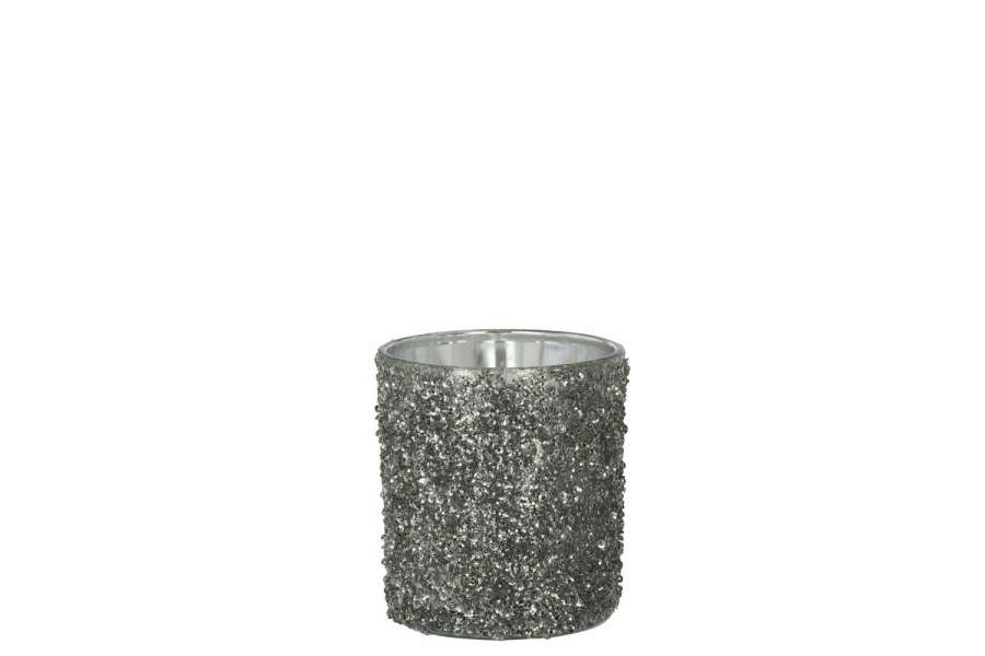 TEALIGHT HOLDER GLITTER GLASS SMOKEY GREY MEDIUM