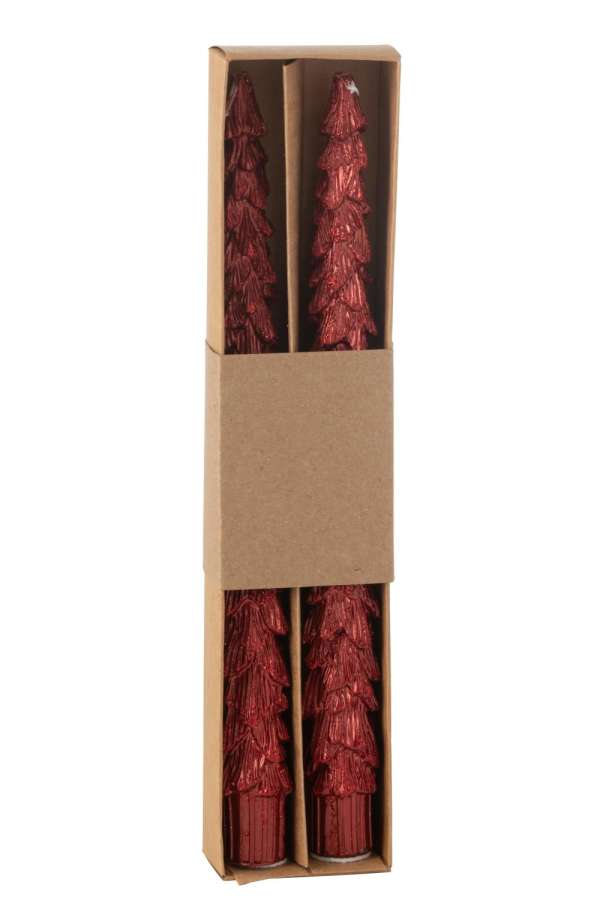 BOX OF 2 TABLE CANDLE TREE PARAFFIN CHRISTMAS RED-3H