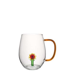 DRINKING GLASS SUNFLOWER WITH HANDLE GLASS MULTICOLORED