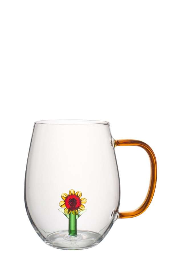 DRINKING GLASS SUNFLOWER WITH HANDLE GLASS MULTICOLORED