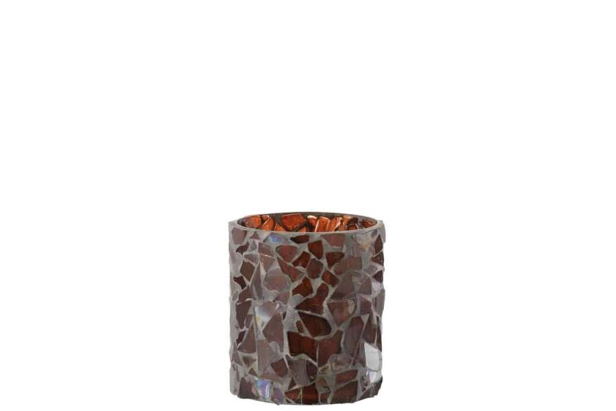 TEALIGHT HOLDER MOSAIC GLASS BROWN SMALL