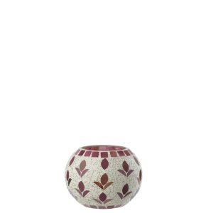 CANDLE HOLDER GLASS OFF-WHITE/FUCHSIA MEDIUM