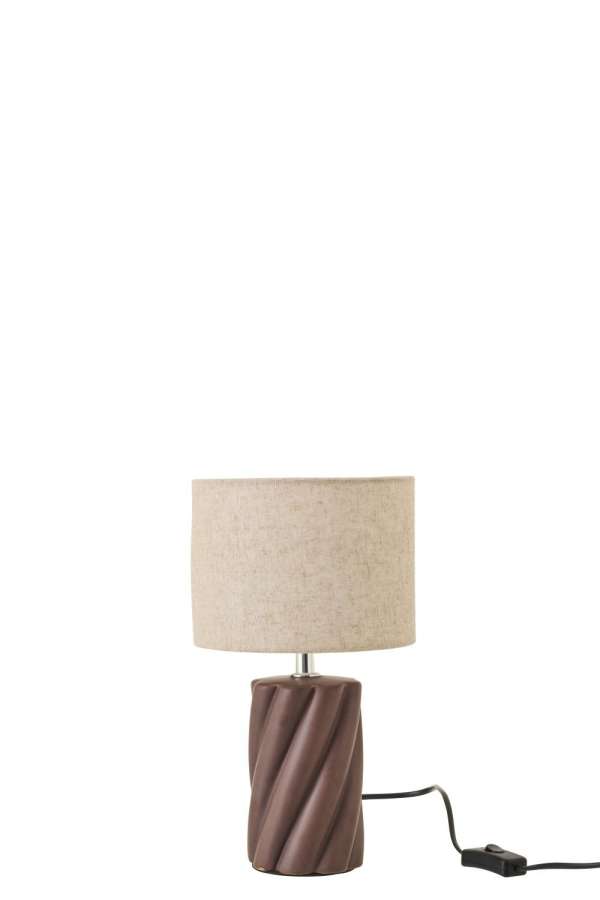 TABLE LAMP SWIRL CERAMIC DARK BROWN/NATURAL SMALL