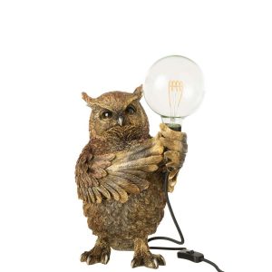 TABLE LAMP OWL POLYRESIN ANTIQUE BROWN