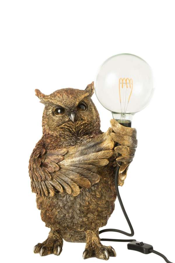 TABLE LAMP OWL POLYRESIN ANTIQUE BROWN