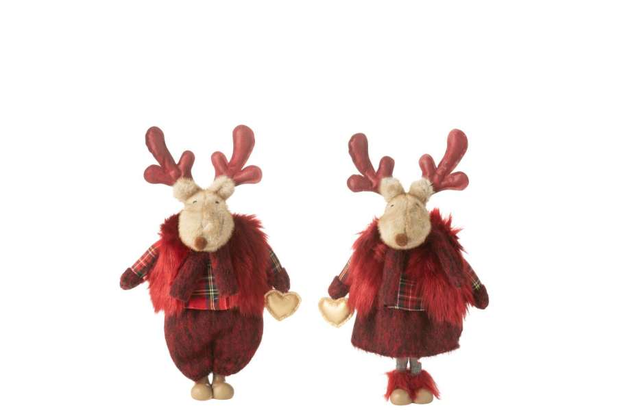 REINDEER BOY+GIRL HEART POLYESTER RED SMALL ASSORTMENT OF 2