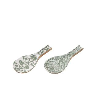 SPOON REST MANGO WOOD GREEN/WHITE ASSORTMENT OF 2