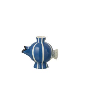VASE FISH BALL STRIPED DOLOMITE BLUE/WHITE