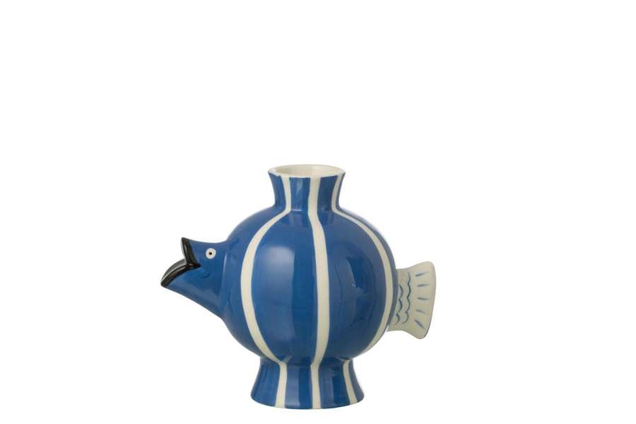 VASE FISH BALL STRIPED DOLOMITE BLUE/WHITE