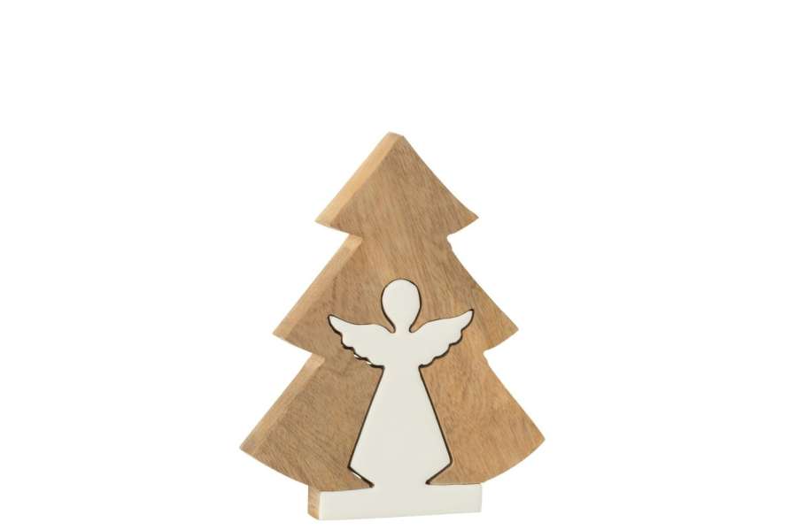 ANGEL IN TREE MANGO WOOD WHITE/NATURAL SMALL
