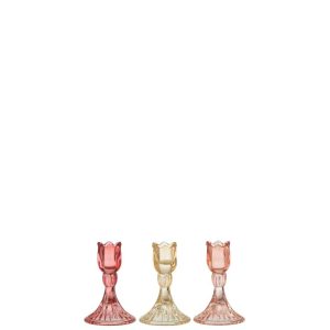 CANDLE HOLDER TULIP WARM GLASS MIX ASSORTMENT OF 3