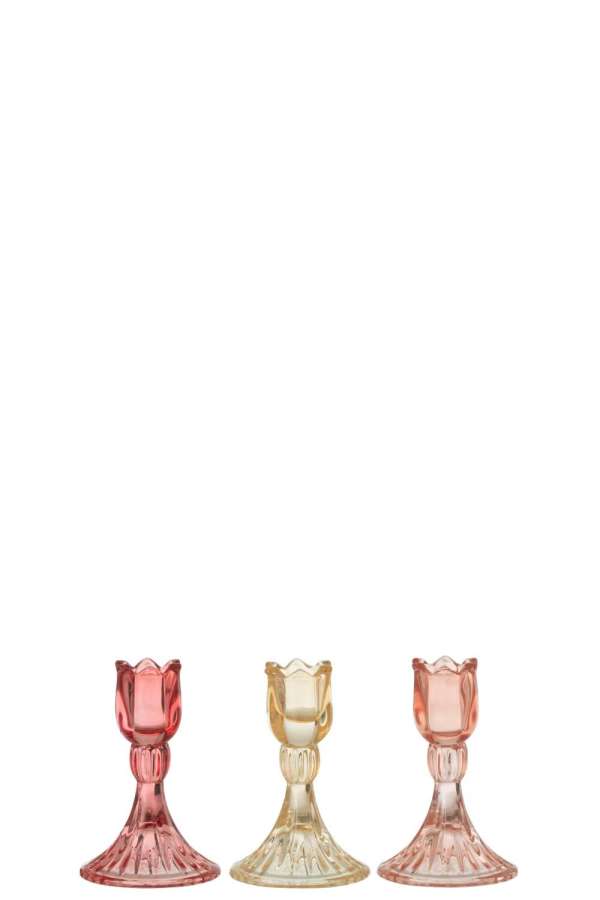CANDLE HOLDER TULIP WARM GLASS MIX ASSORTMENT OF 3