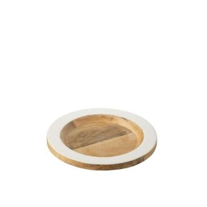 DECORATIVE TRAY EDGE ROUND MANGO WOOD WHITE/NATURAL SMALL