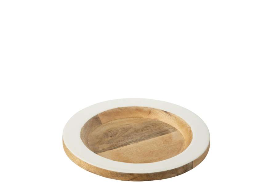 DECORATIVE TRAY EDGE ROUND MANGO WOOD WHITE/NATURAL SMALL