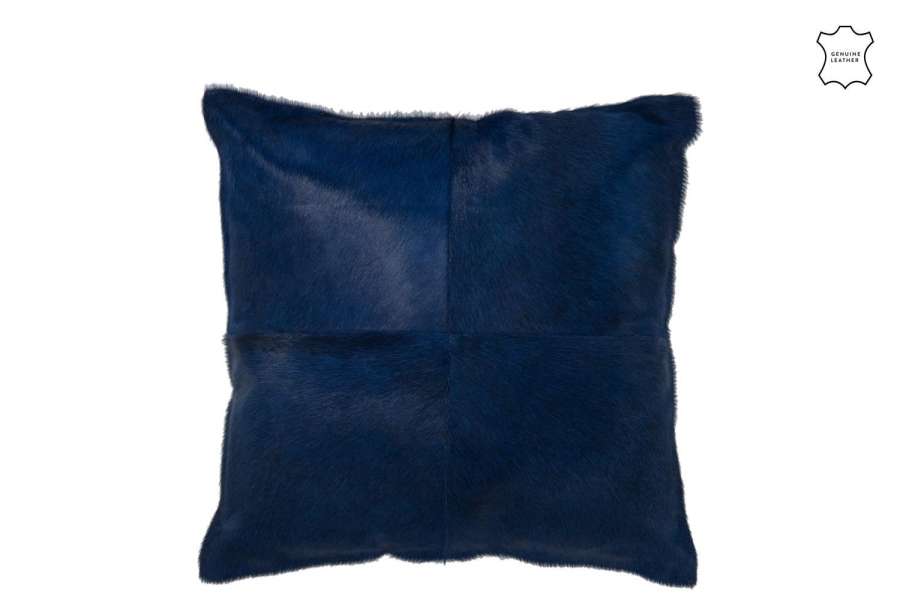 CUSHION COWHAIR LEATHER ELECTRIC BLUE