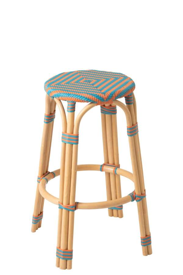 STOOL GEO RATTAN ORANGE/TURQUOISE