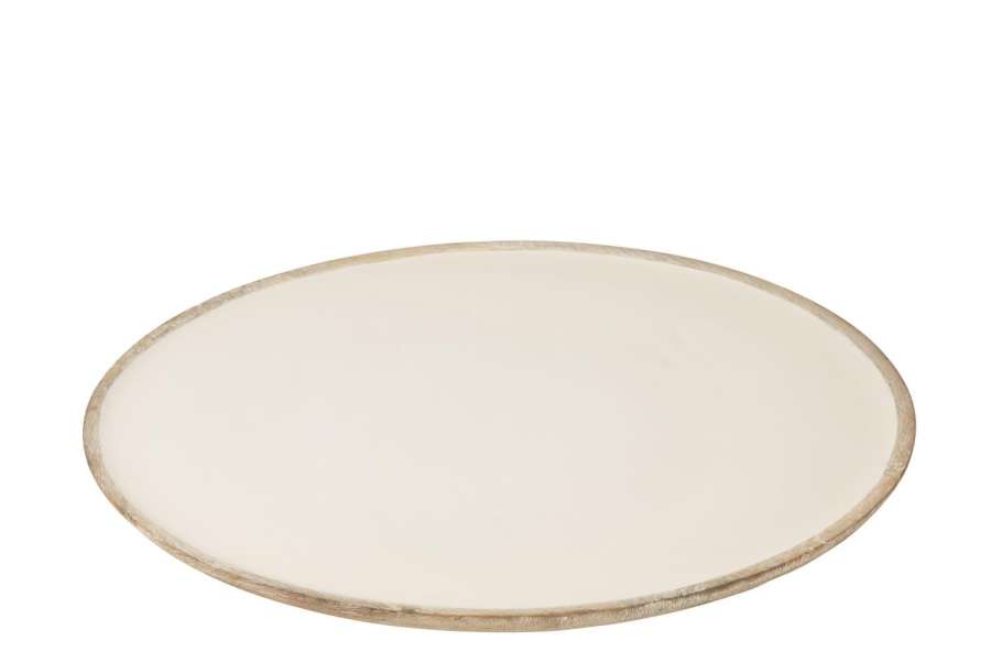 DISH ROUND MANGO WOOD WHITEWASH WHITE
