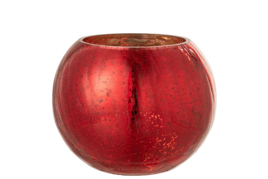 HURRICANE LIGHT BALL CRAQUELURE GLASS PEARL EFFECT RED LARGE
