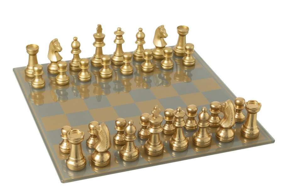 CHESS SET BOARD POLYRESIN GOLD COLORED