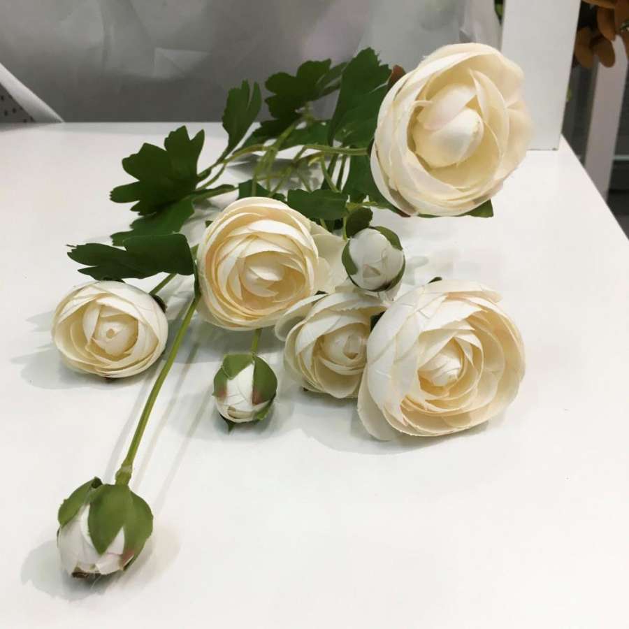 Blomst Rose 5Roser 3Knopper Hvit 87Cm