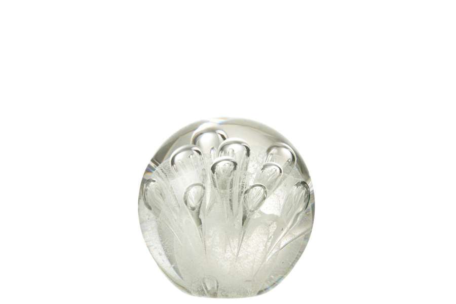 PAPERWEIGHT BUBBLES GLASS WHITE MEDIUM