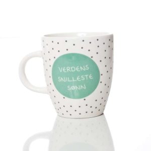 Kaffekopp,lite krus- med tekst-Verdens Snilleste Sønn - ca 7X8 cm
