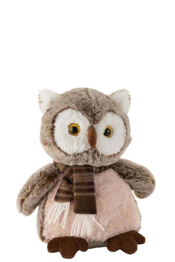 OWL+SCARF PLUSH BROWN/BEIGE LARGE
