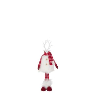 DEER FUR+SCARF POLYESTER WHITE/CHRISTMAS RED SMALL