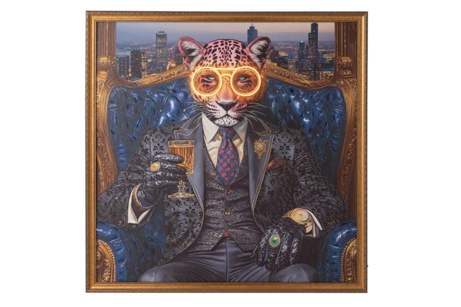 PAINTING LED LEOPARD SQUARE CANVAS MULTICOLORED