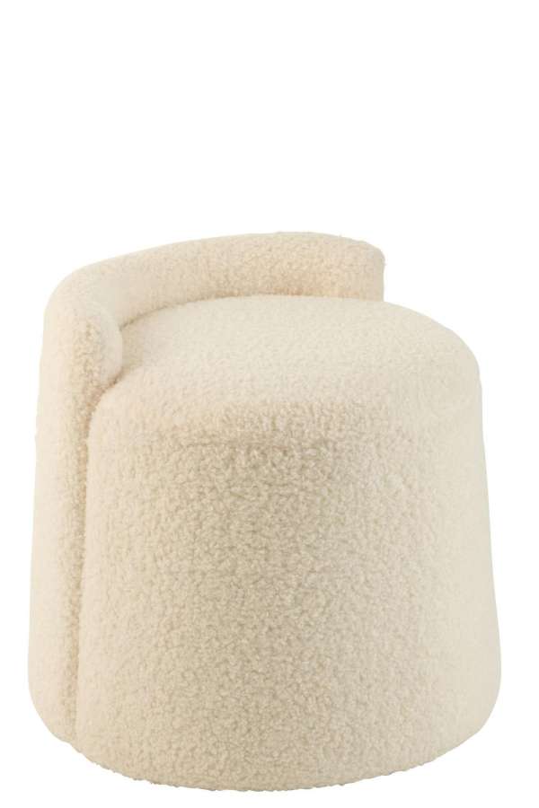 POUF TEDDY ROUND+BACK BOUCLÉ WHITE