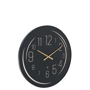 WALL CLOCK LED YELLOW LIGHT GLASS BLACK