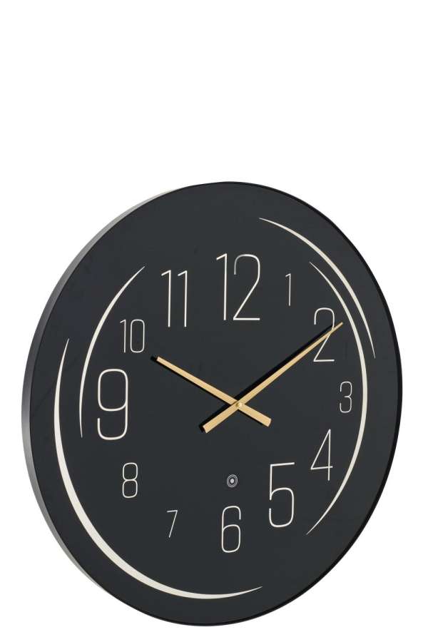 WALL CLOCK LED YELLOW LIGHT GLASS BLACK