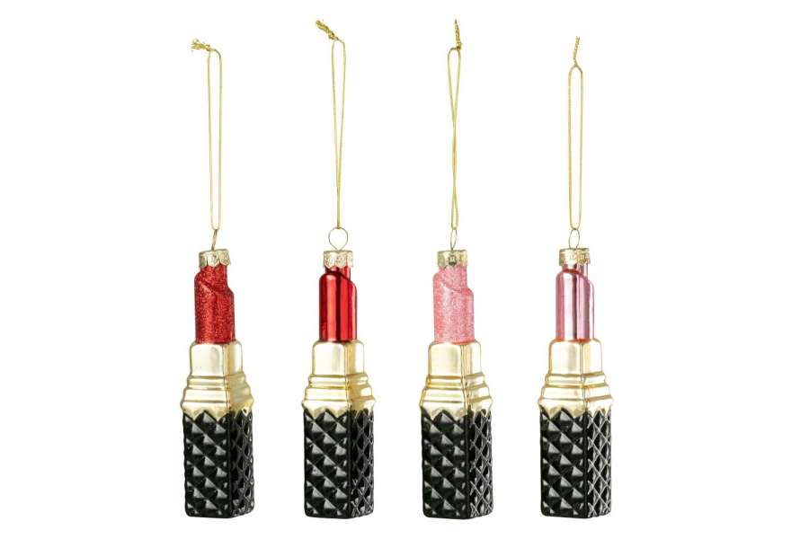 HANGER LIPSTICK GLASS RED/PINK ASSORTMENT OF 4